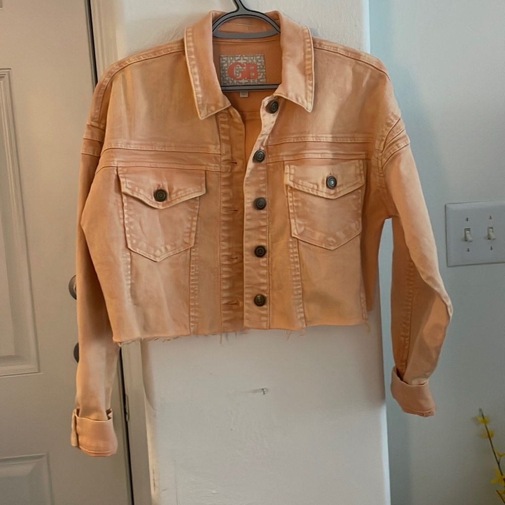 Gianni Bini Peach Acid Wash Denim Cropped Jeans Jacket Size S